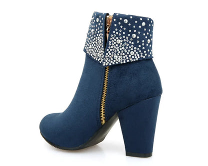 **Noverlla™ Women's Crystal Zip Ankle Boots – Chunky High Heel Fashion Boots for Office, Party & Winter**