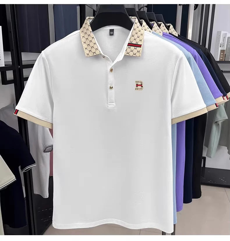 Noverlla Premium Embossed Polo Shirt for Men – Breathable Color-Block Summer Style