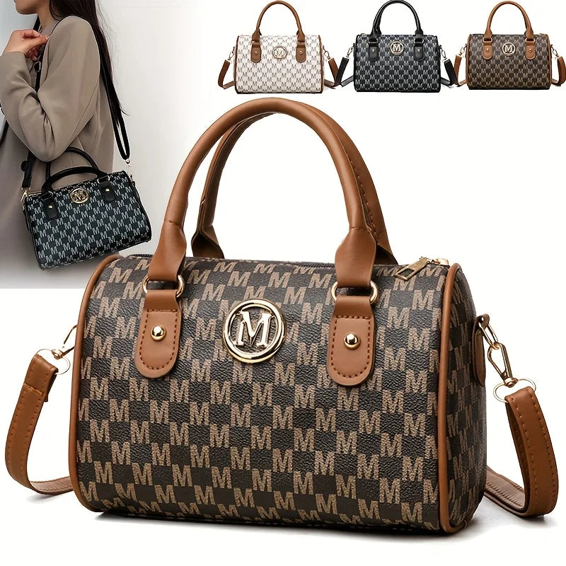Noverlla™ Monogram “M” Shoulder Bag – Luxury Faux Leather Crossbody for Women