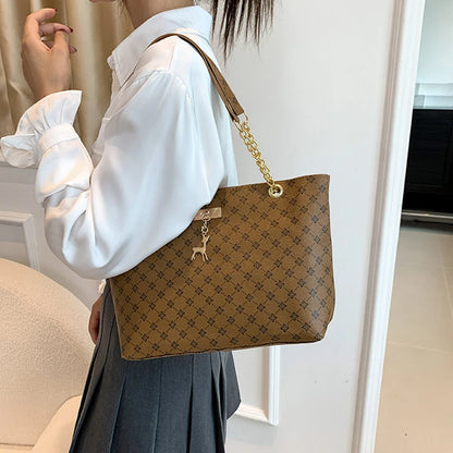 Elegant Soft Leather Tote Bag for Women – Large Shoulder Bag with Charm