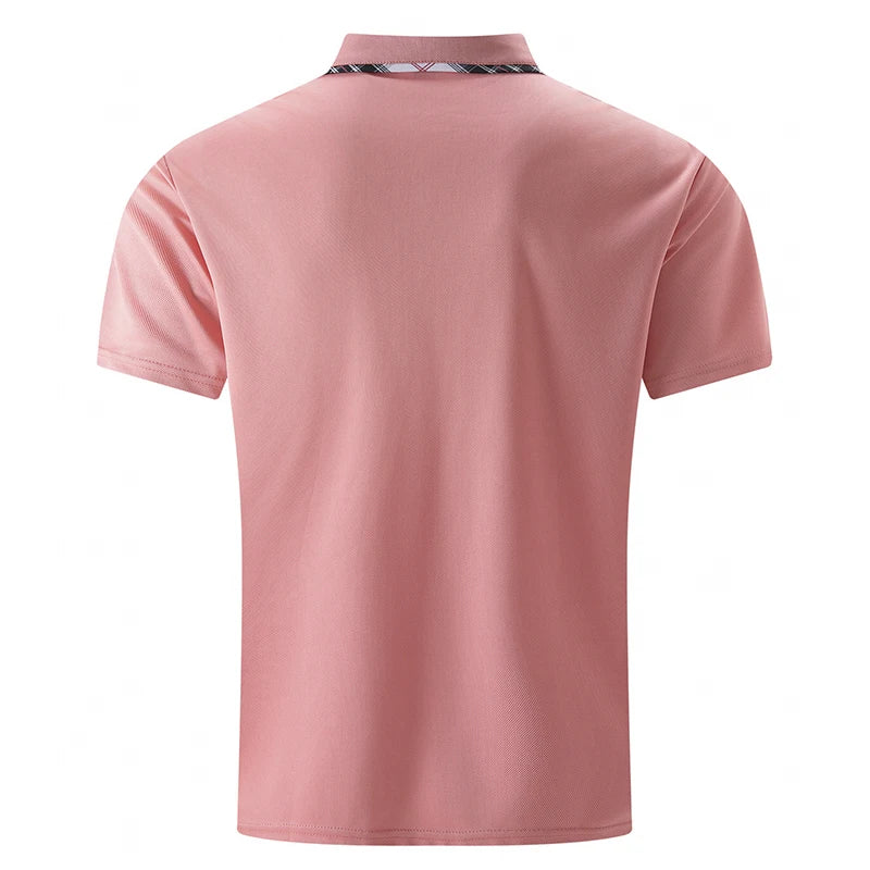 Noverlla™ Men's Slim Fit Polo Shirt – Short Sleeve Business Casual Top with Plaid Collar Detail