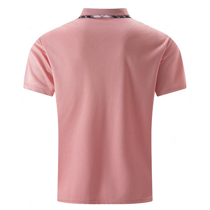 Noverlla™ Men's Slim Fit Polo Shirt – Short Sleeve Business Casual Top with Plaid Collar Detail