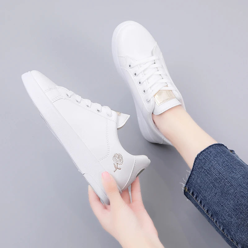 Noverlla™ Women's Embroidered Sneakers – Breathable Lace-Up Casual Shoes