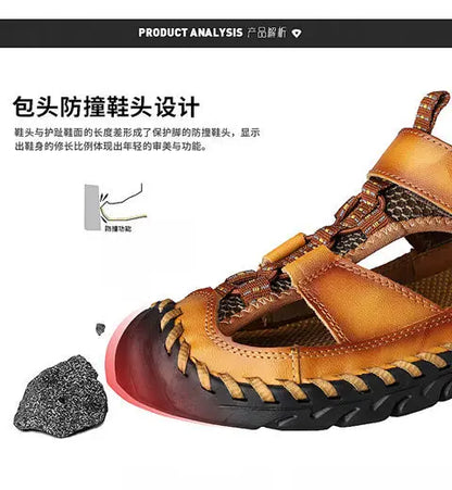 **Noverlla™ Premium Genuine Leather Men's Roman Sandals – Comfortable Summer Casual & Beach Shoes**