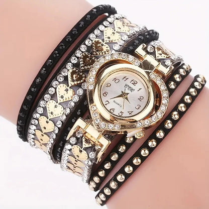 Elegant Rhinestone Heart Watch for Women – Velvet Strap Fashion Wristwatch