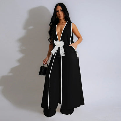 Women's Elegant Two-Piece Matching Set – Sleeveless Vest & Wide-Leg Ankle Pants | Chic Work & Casual Outfit