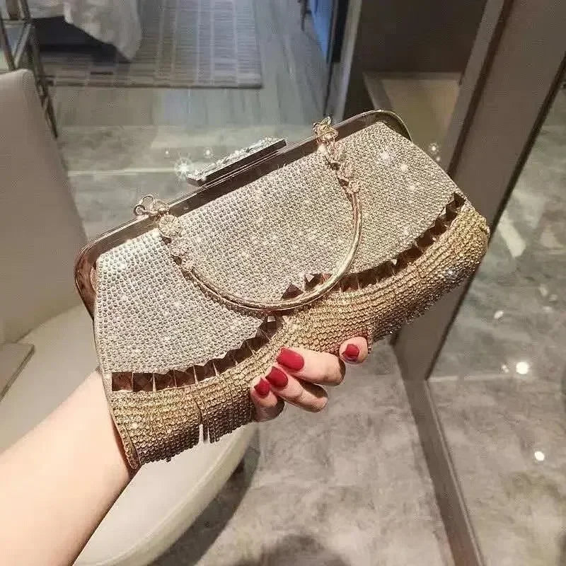 Elegant Rhinestone Diamond Tassel Evening Clutch Bag – Luxury Party & Wedding Handbag