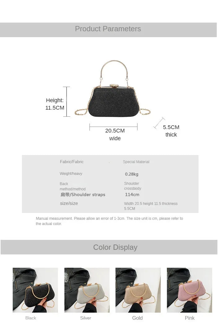 Luxury Glitter Clutch Bag for Women – Evening Party & Wedding Handbag with Chain