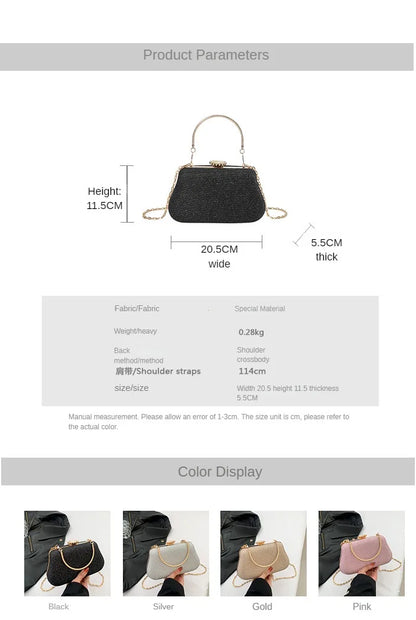 Luxury Glitter Clutch Bag for Women – Evening Party & Wedding Handbag with Chain