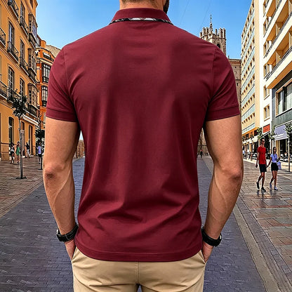 Noverlla™ Men's Slim Fit Polo Shirt – Short Sleeve Business Casual Top with Plaid Collar Detail