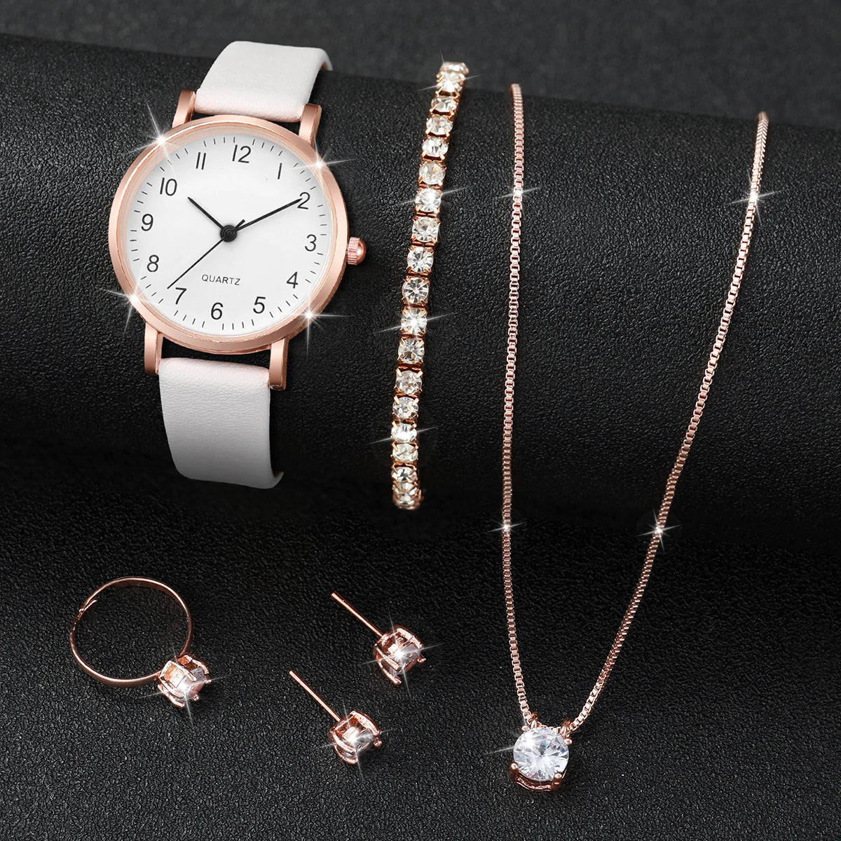 Luxury Women Quartz Watch Set 5/6PCS – Leather Band Diamond Fashion Watches