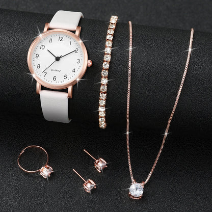 Luxury Women Quartz Watch Set 5/6PCS – Leather Band Diamond Fashion Watches