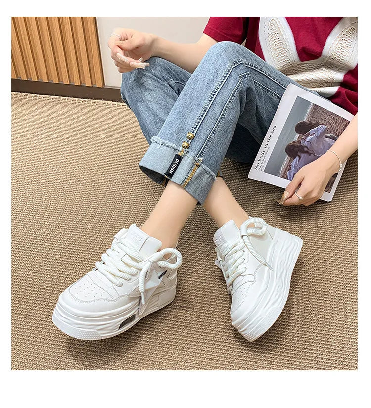**Noverlla™ Women's Lightweight Platform Sneakers – Casual Thick Sole Lace-Up Walking Shoes**