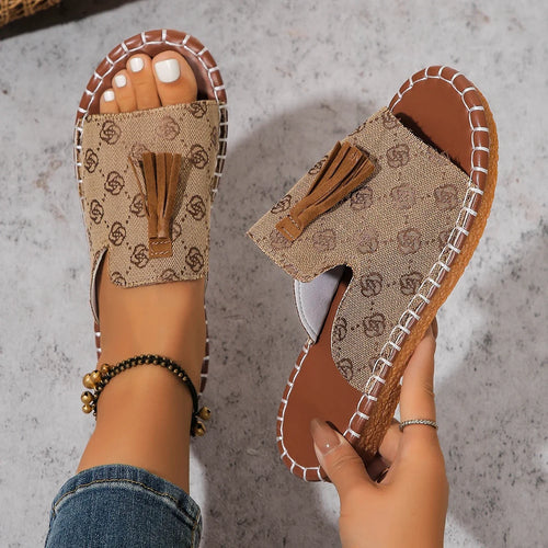 Noverlla™ Women's Fringe Slide Sandals – Casual Open-Toe Summer Beach Slippers