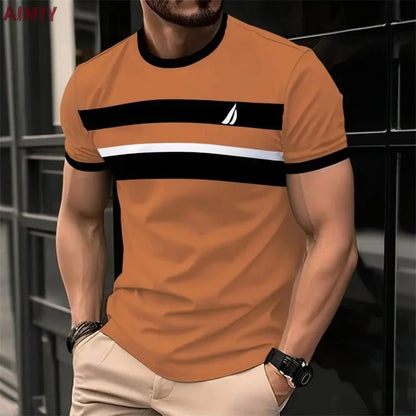 Men's Striped Print T-Shirt – Casual Short Sleeve Crew Neck Summer Tee