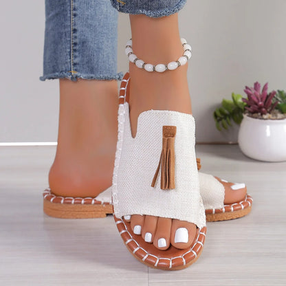 Noverlla™ Women's Fringe Slide Sandals – Casual Open-Toe Summer Beach Slippers