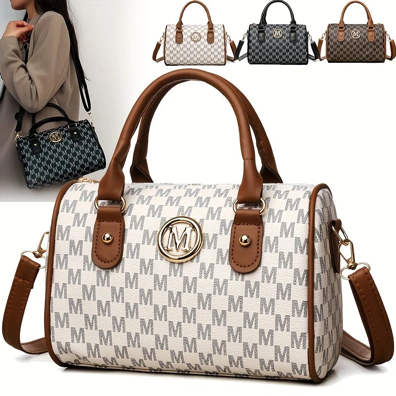 Noverlla™ Monogram “M” Shoulder Bag – Luxury Faux Leather Crossbody for Women