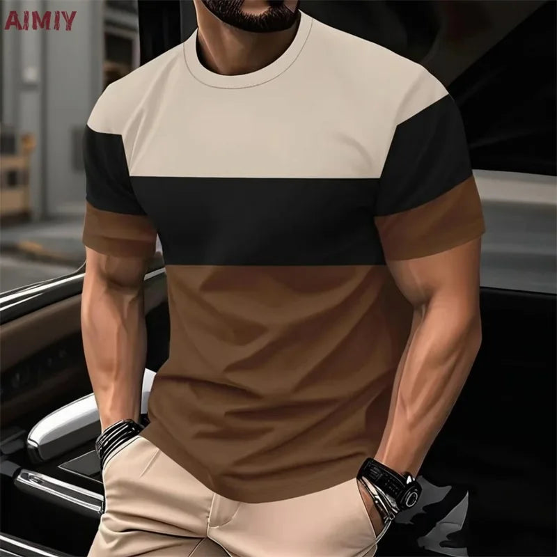 Men's Striped Print T-Shirt – Casual Short Sleeve Crew Neck Summer Tee