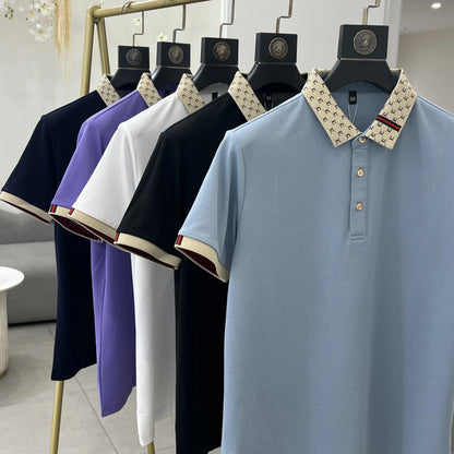 Noverlla Premium Embossed Polo Shirt for Men – Breathable Color-Block Summer Style