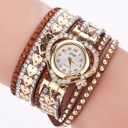 Elegant Rhinestone Heart Watch for Women – Velvet Strap Fashion Wristwatch