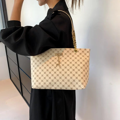 Elegant Soft Leather Tote Bag for Women – Large Shoulder Bag with Charm