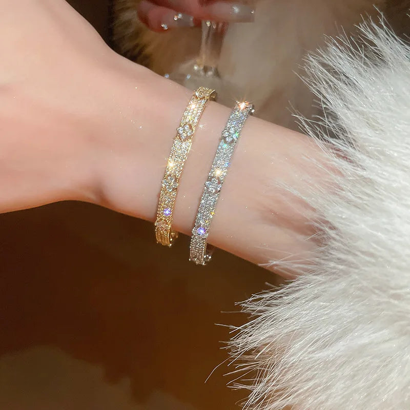 Luxury Cubic Zirconia Bangle Bracelet – Gold Silver Plated Women Jewelry | Noverlla