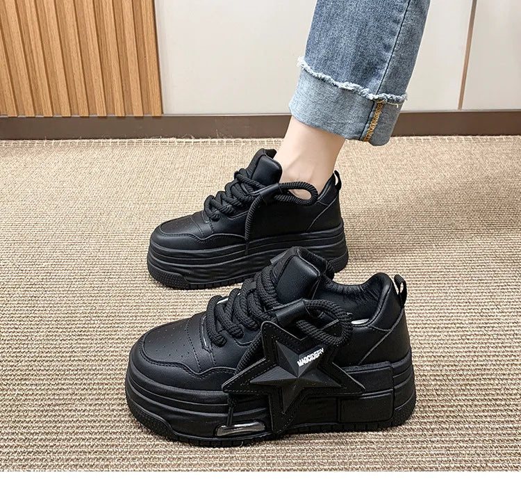**Noverlla™ Women's Lightweight Platform Sneakers – Casual Thick Sole Lace-Up Walking Shoes**