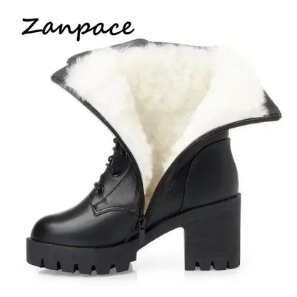 **Noverlla™ Premium Genuine Leather Women's Winter Snow Boots – Warm Wool Lined High-Heel Cold Weather Boots**