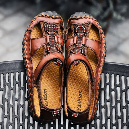 **Noverlla™ Premium Genuine Leather Men's Roman Sandals – Comfortable Summer Casual & Beach Shoes**