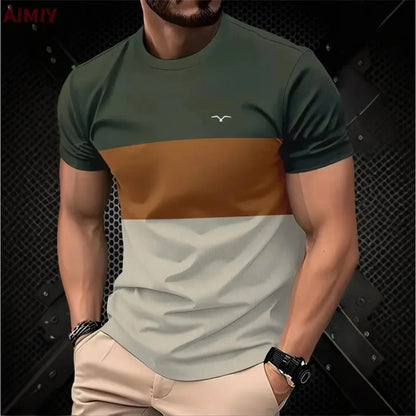Men's Striped Print T-Shirt – Casual Short Sleeve Crew Neck Summer Tee