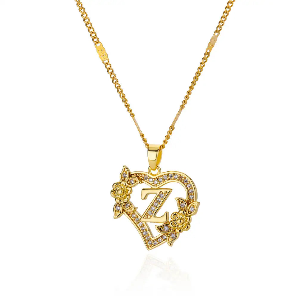 Noverlla™ Personalized Initial Heart Necklace | Gold Stainless Steel Jewelry