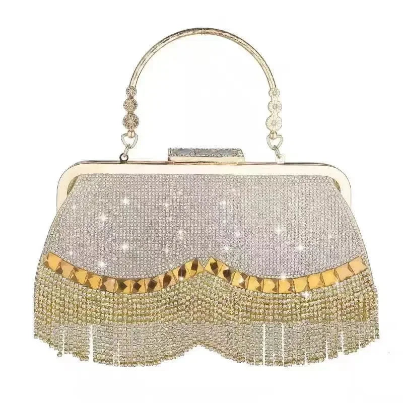 Elegant Rhinestone Diamond Tassel Evening Clutch Bag – Luxury Party & Wedding Handbag
