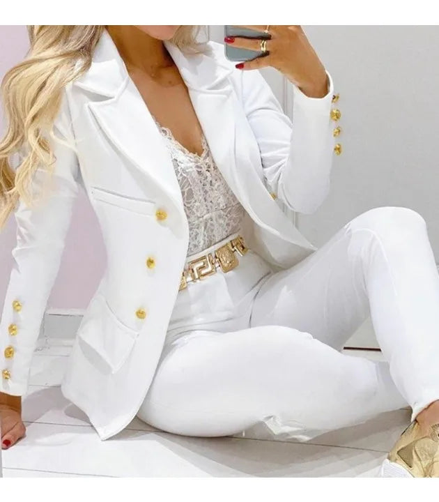 Women's Elegant Two-Piece Pants Set – Long Sleeve Jacket & Tailored Trousers | Casual Chic Outfit