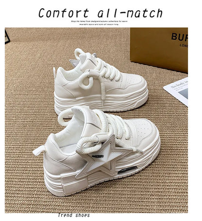 **Noverlla™ Women's Lightweight Platform Sneakers – Casual Thick Sole Lace-Up Walking Shoes**