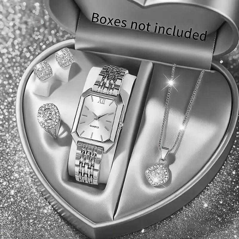 Noverlla™ Elegant Women's Rhinestone Watch & Jewelry Set | 5-Piece Quartz Gift Collection