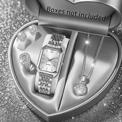 Noverlla™ Elegant Women's Rhinestone Watch & Jewelry Set | 5-Piece Quartz Gift Collection