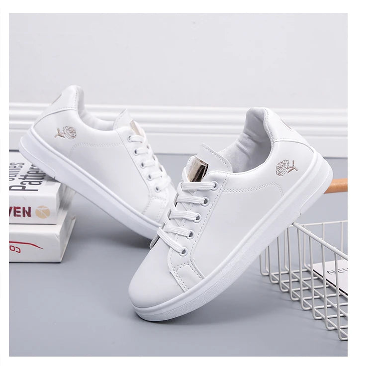Noverlla™ Women's Embroidered Sneakers – Breathable Lace-Up Casual Shoes