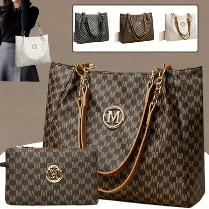 Vintage 2-Piece Women's Leather Tote Bag Set – Large Capacity Shoulder Handbag for Work, Travel & Everyday Style