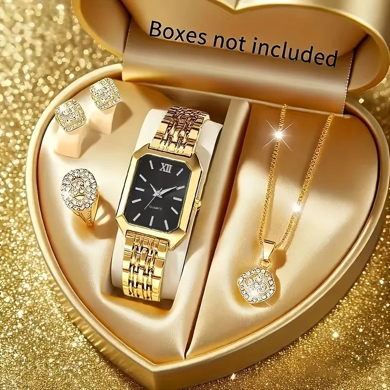 Noverlla™ Elegant Women's Rhinestone Watch & Jewelry Set | 5-Piece Quartz Gift Collection