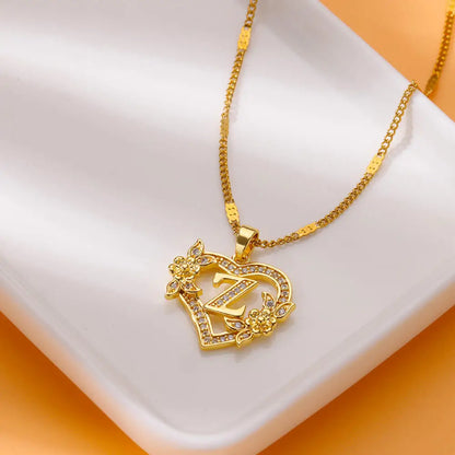 Noverlla™ Personalized Initial Heart Necklace | Gold Stainless Steel Jewelry