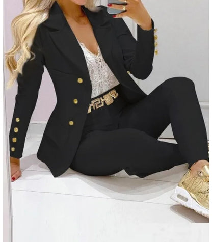Women's Elegant Two-Piece Pants Set – Long Sleeve Jacket & Tailored Trousers | Casual Chic Outfit