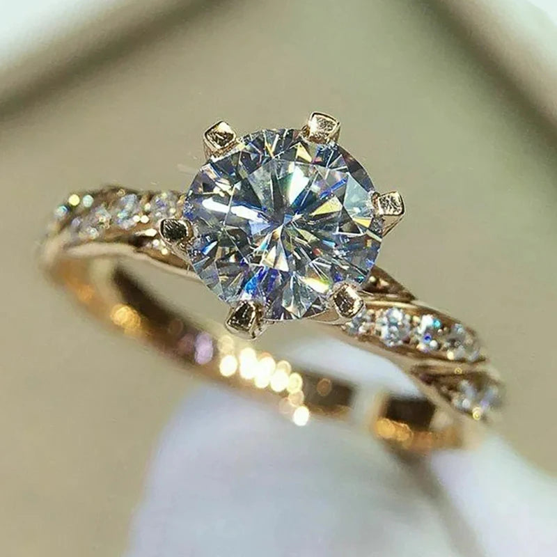 Noverlla™ Luxury Gold Cubic Zirconia Ring – Elegant 6-Prong Wedding & Engagement Band for Women
