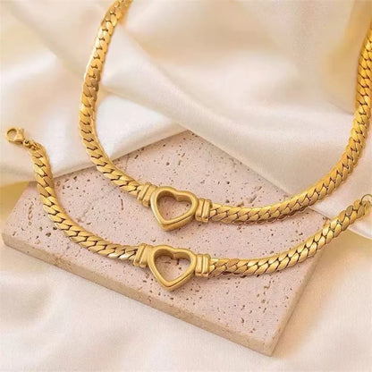 Luxury Heart Necklace & Bracelet Set for Women – Stainless Steel Gold Jewelry Gift