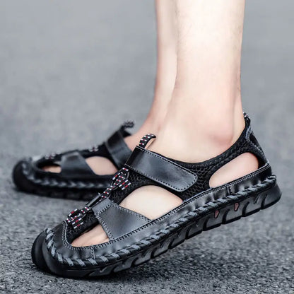 **Noverlla™ Premium Genuine Leather Men's Roman Sandals – Comfortable Summer Casual & Beach Shoes**
