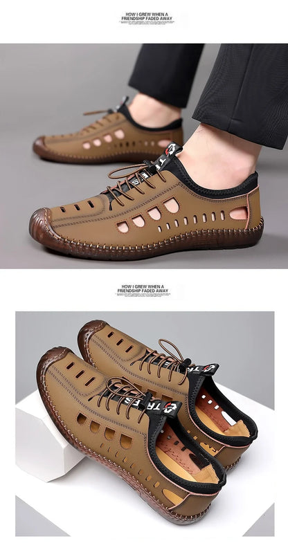 Noverlla™ Men's Leather Sandals – Breathable Non-Slip Summer Outdoor Shoes
