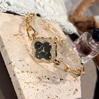 Four-Leaf Clover Gold Chain Watch for Women – Elegant Jewelry Watch