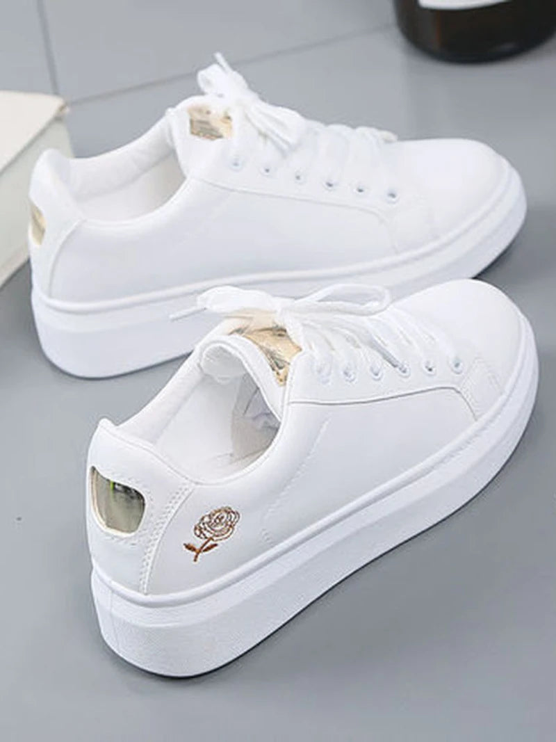 Noverlla™ Women's Embroidered Sneakers – Breathable Lace-Up Casual Shoes
