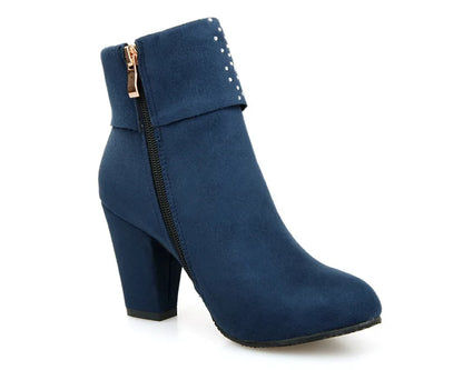 **Noverlla™ Women's Crystal Zip Ankle Boots – Chunky High Heel Fashion Boots for Office, Party & Winter**