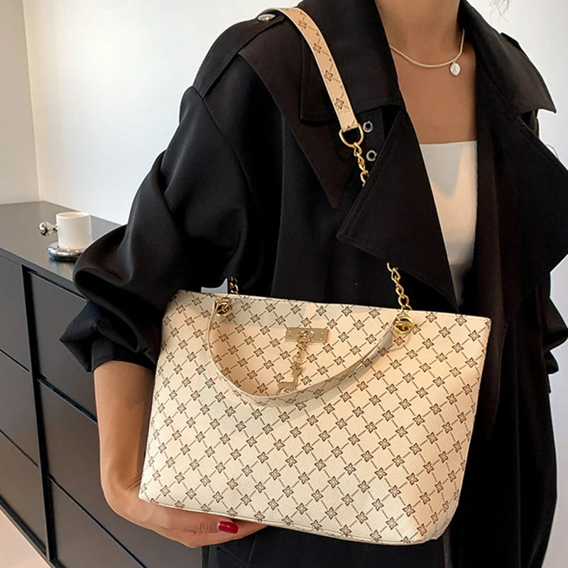 Elegant Soft Leather Tote Bag for Women – Large Shoulder Bag with Charm