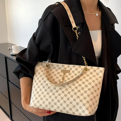 Elegant Soft Leather Tote Bag for Women – Large Shoulder Bag with Charm